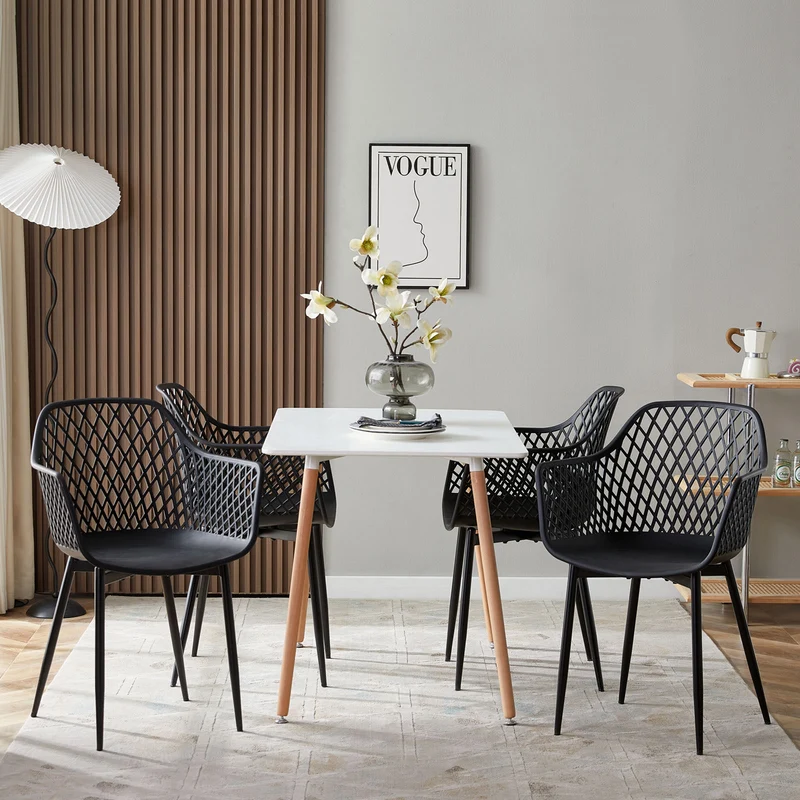ROME Hollow Arm Chair (6er-Set) – Schwarz/Weiß