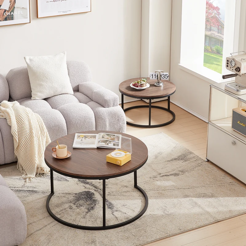 VARESE Satz-Couchtisch Φ80*45cm/Φ60*35 – Farbe Braun/Marmor