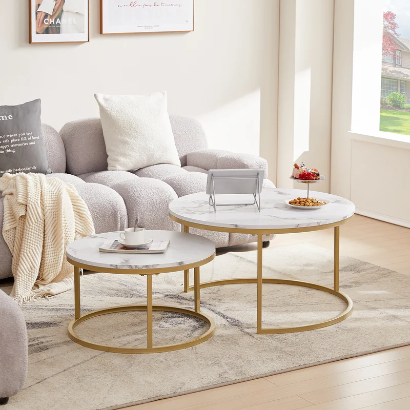 VARESE Satz-Couchtisch Φ80*45cm/Φ60*35 – Farbe Braun/Marmor