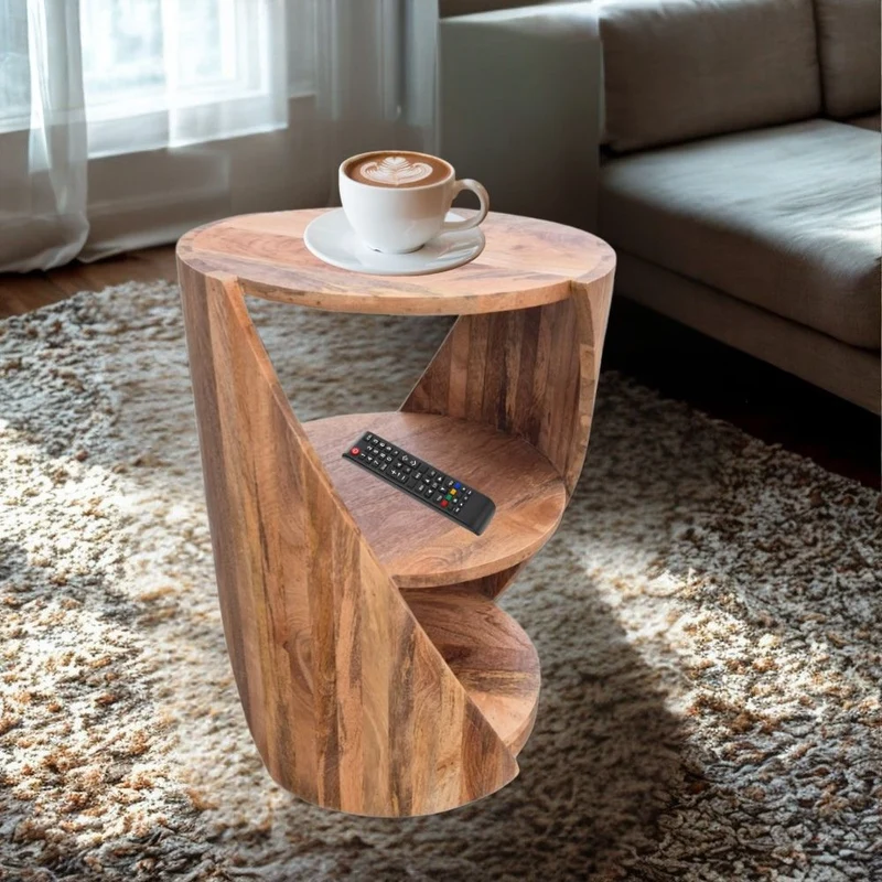 Massivholz Beistelltisch KITAR-D 55cm Mangoholz natural Handmade