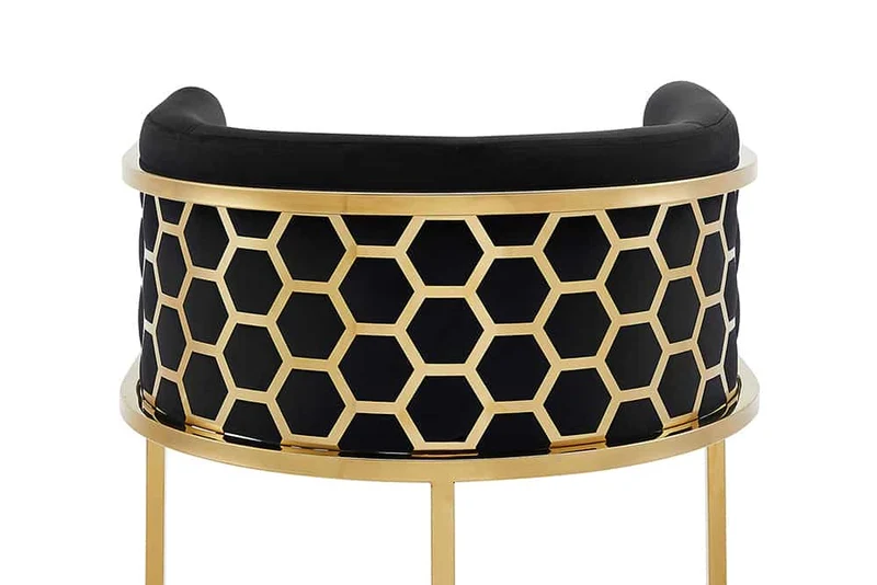 Edler Barhocker LEGANZA schwarz Samt gold Edelstahl Armlehne