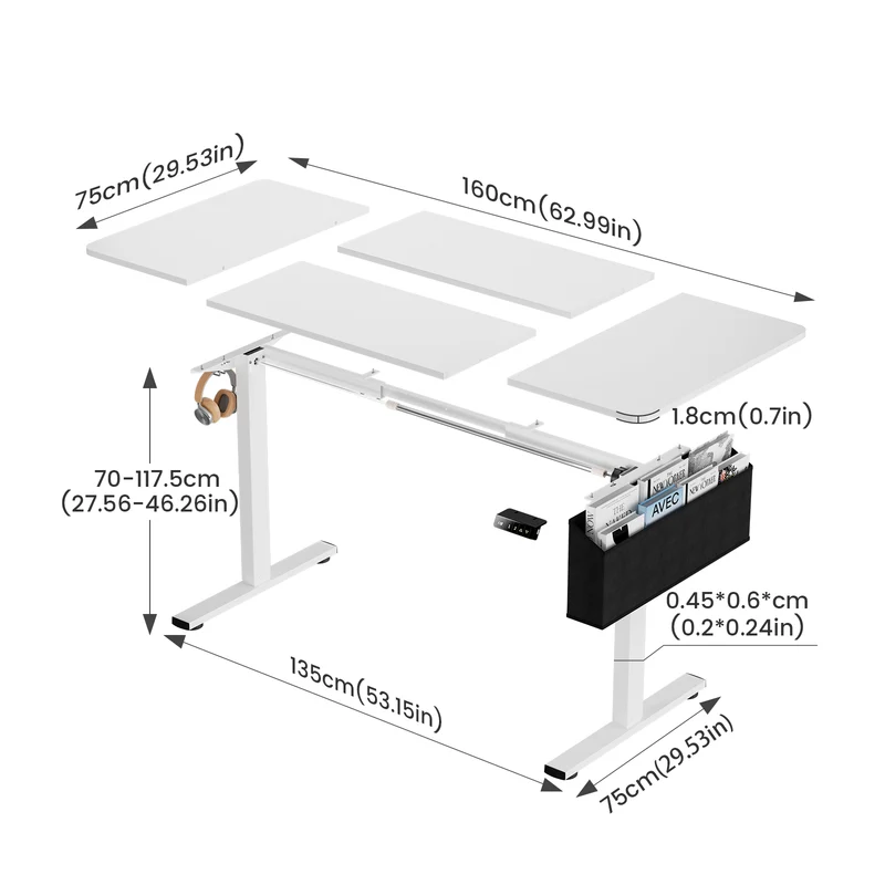 Elektrisch höhenverstellbarer Schreibtisch 160 x 75 cm, weiß-DUMONT