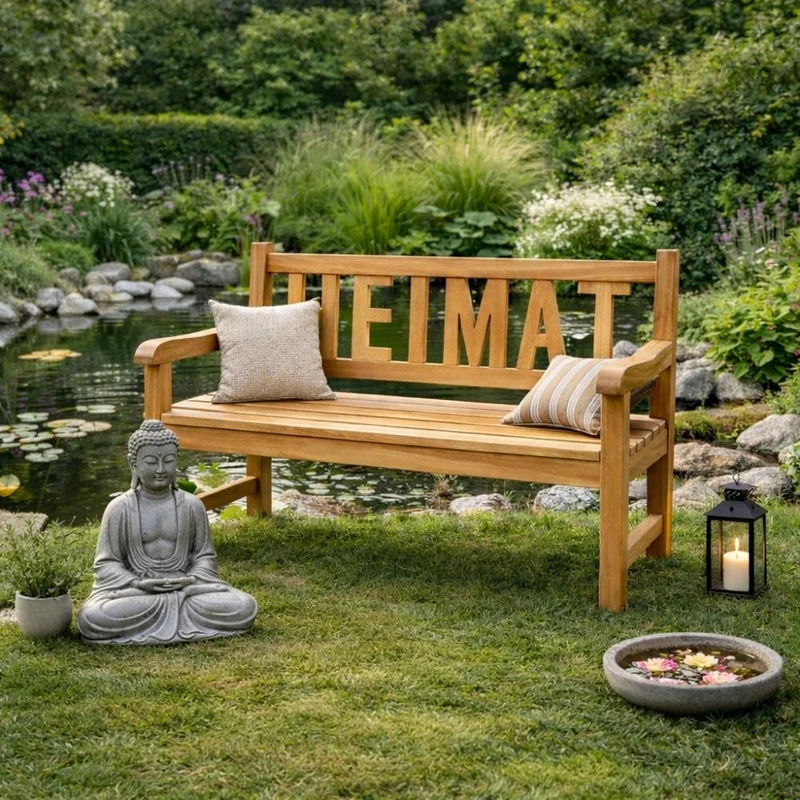 Massivholz Teak Sitzbank HEIMAT 120cm Gartenbank Holzbank