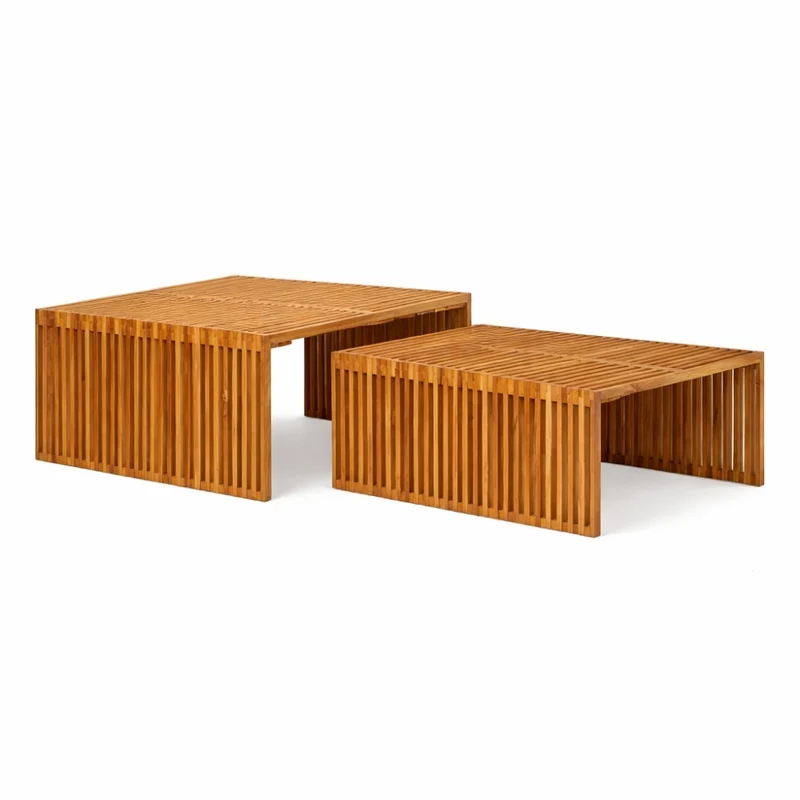 2.tlg. Teak Couchtisch-Set LINETA 80cm Wohnzimmertisch In-/Outdoor