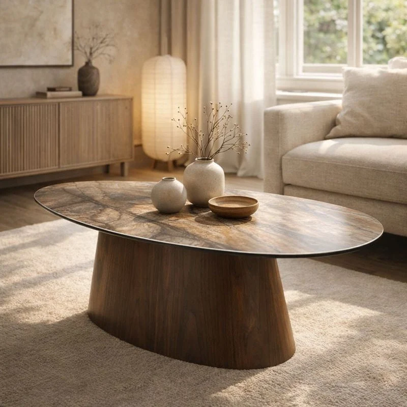 Danish Couchtisch – Keramik Onyx / Walnussfurnier