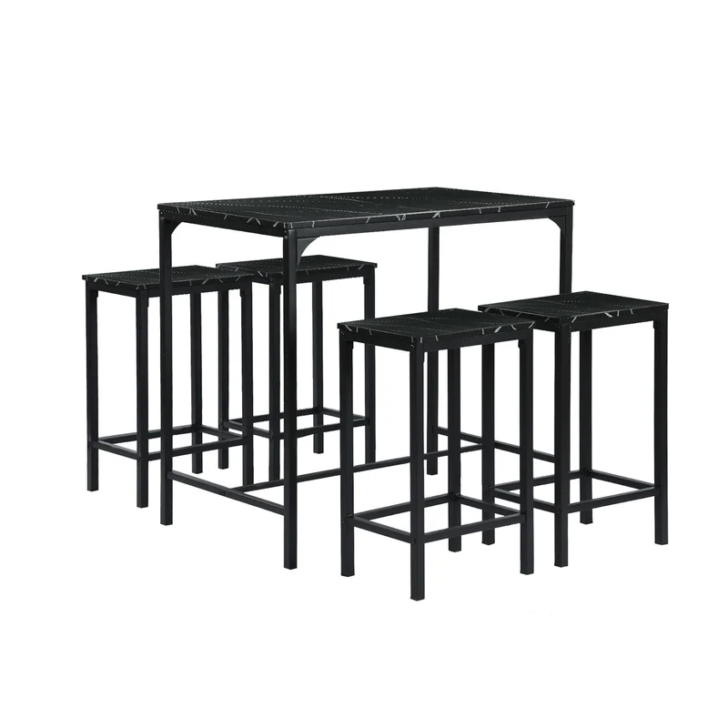 Bar Set Tisch und 4 Stühle – Schwarzer Marmor-FAIRMAN