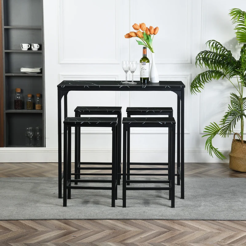 Bar Set Tisch und 4 Stühle – Schwarzer Marmor-FAIRMAN