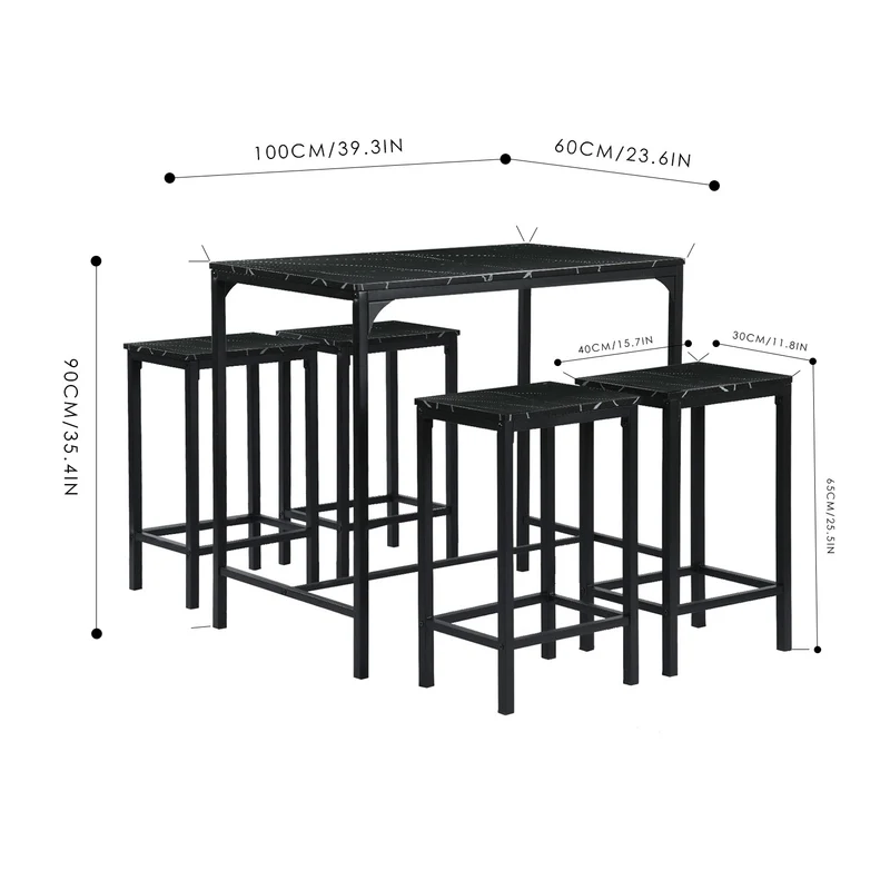 Bar Set Tisch und 4 Stühle – Schwarzer Marmor-FAIRMAN