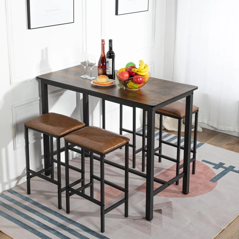 Set aus Esstisch und Stühlen – 1 moderner Tisch aus Naturleder + 4 Stühle