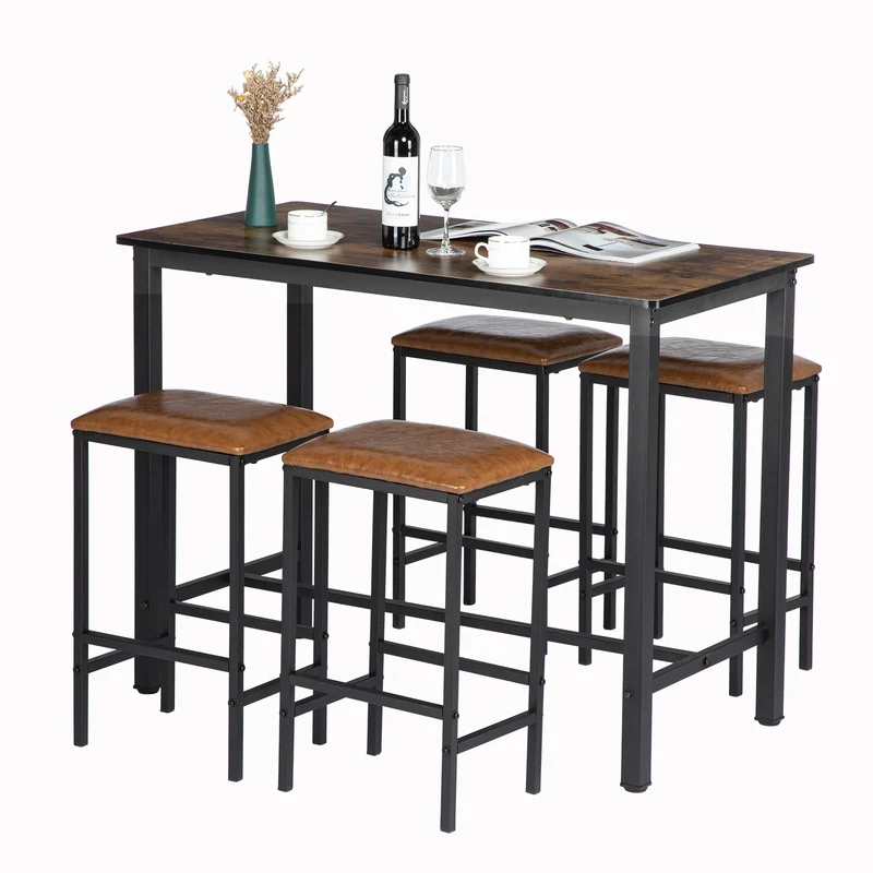 Set aus Esstisch und Stühlen – 1 moderner Tisch aus Naturleder + 4 Stühle