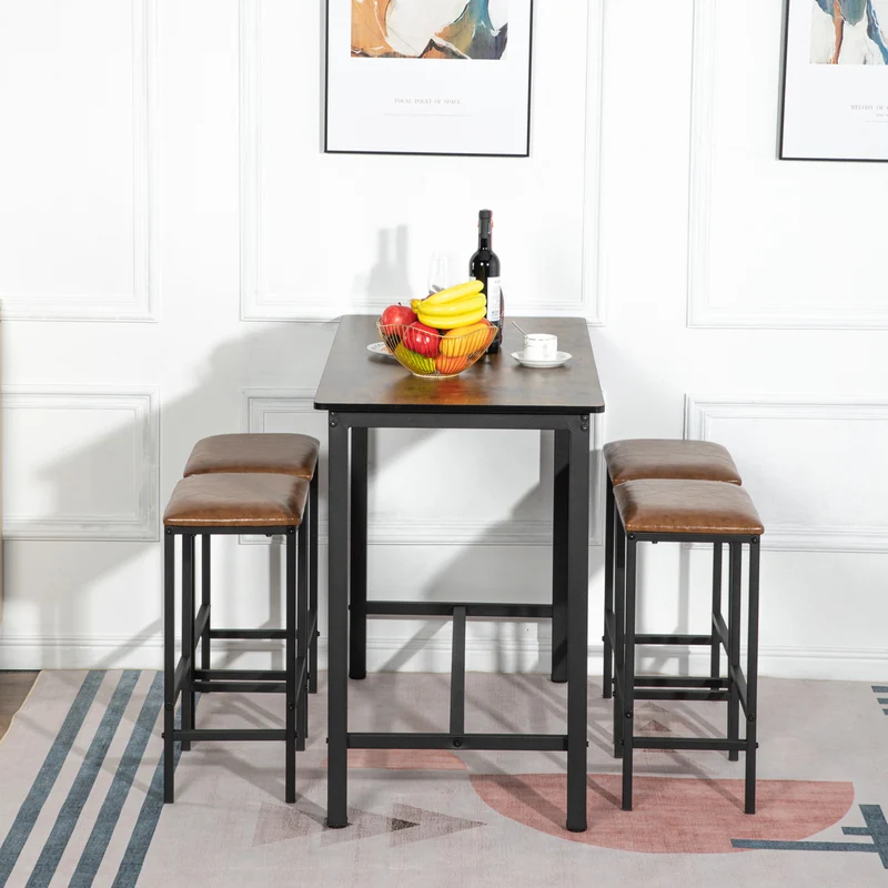 Set aus Esstisch und Stühlen – 1 moderner Tisch aus Naturleder + 4 Stühle