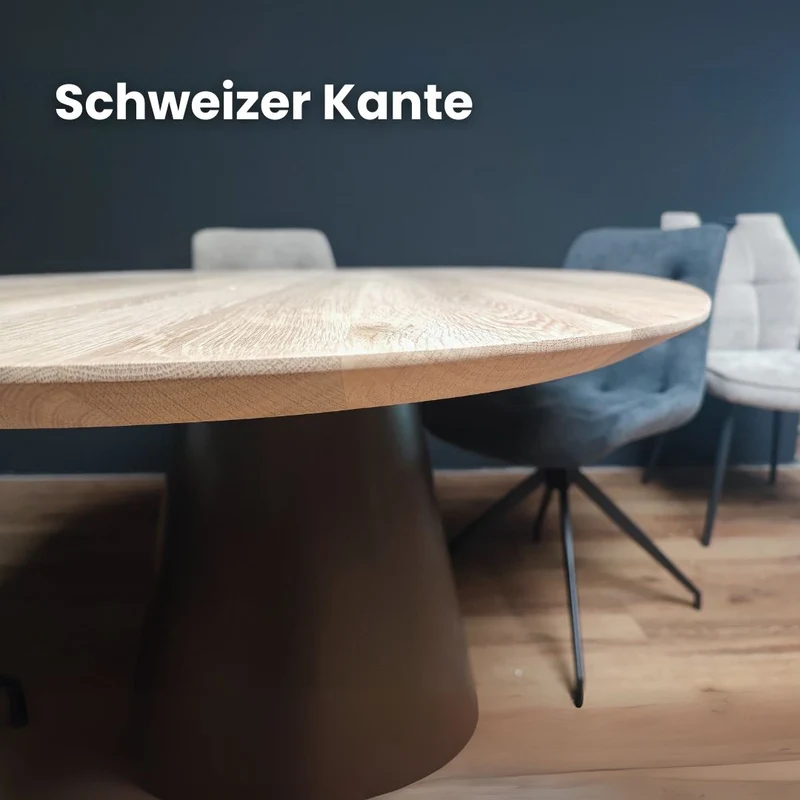 Esstisch Rund aus Eiche | Schweizer Kante | verschiedene Gestelle