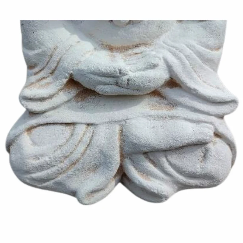 Buddha Figur PRAY 40cm Antik-Weiss Zement Outdoor-Deko