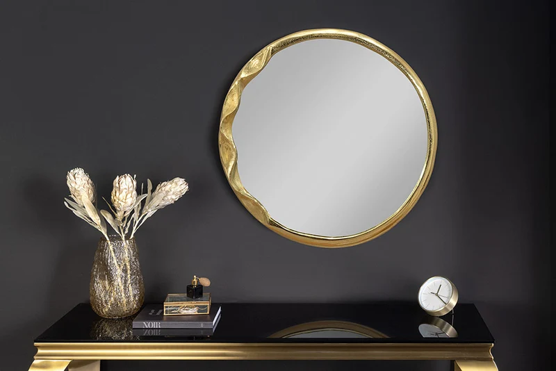 Design Wandspiegel BARATO 55cm rund gold Metall Handarbeit