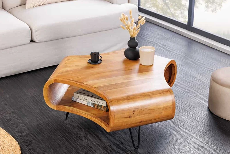 Design Couchtisch LIVE-RANIC 70cm braun Akazienholz mit Stauraum