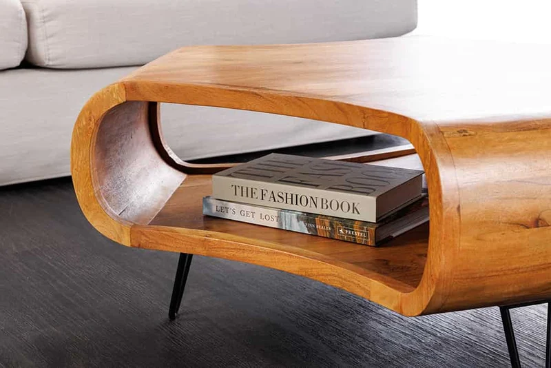Design Couchtisch LIVE-RANIC 90cm braun Akazienholz mit Stauraum