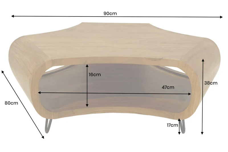 Design Couchtisch LIVE-RANIC 90cm braun Akazienholz mit Stauraum