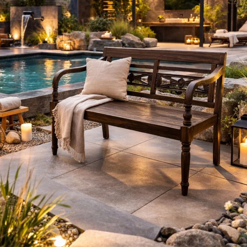 Massive Teakholz Sitzbank CHRISTOS 100cm brown Outdoor Gartenbank