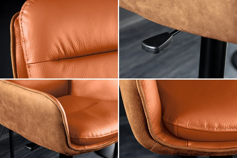 Echtleder Barstuhl CHARLES cognac höhenverstellbar drehbar Armlehnen