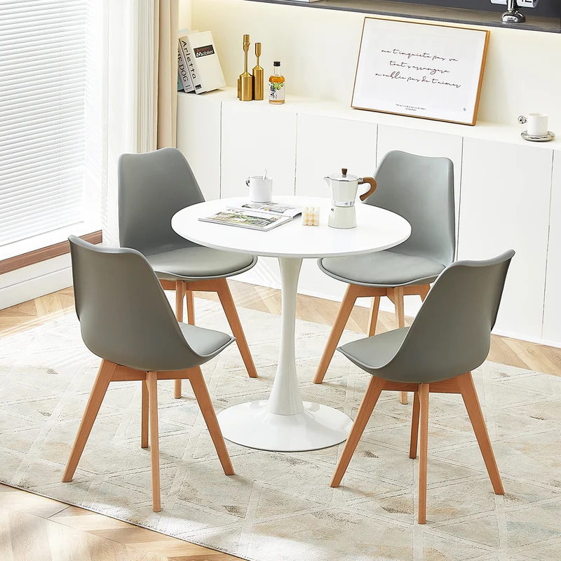 Moderner runder Tulip-Tisch mit weißer Platte, einfacher, lässiger Esstisch – Weiß