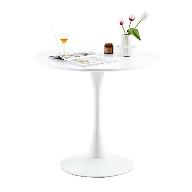 Moderner runder Tulip-Tisch mit weißer Platte, einfacher, lässiger Esstisch – Weiß