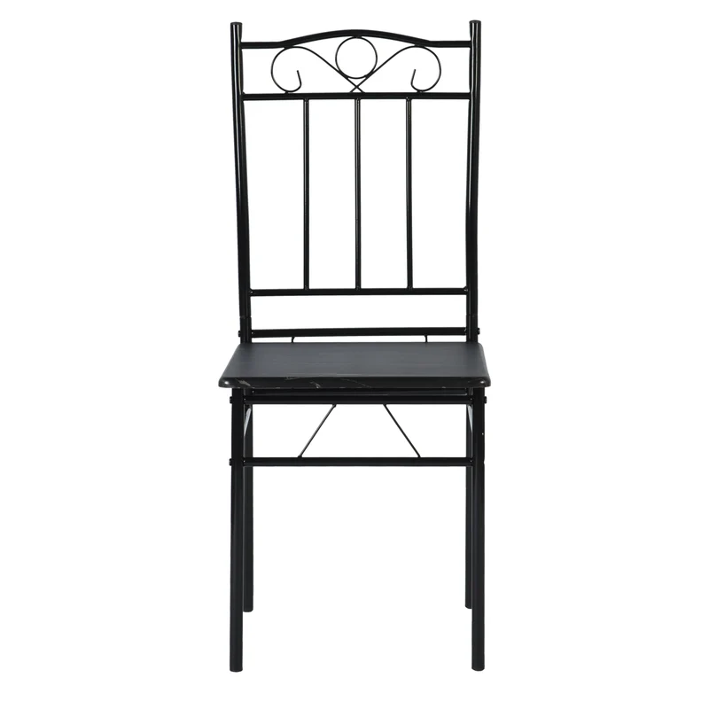 NORSEMAN Marmorierter Esstisch 5er-Set mit 4 Stühlen – 109 x 69 x 75 cm – Weiß/Schwarz/Hellbraun