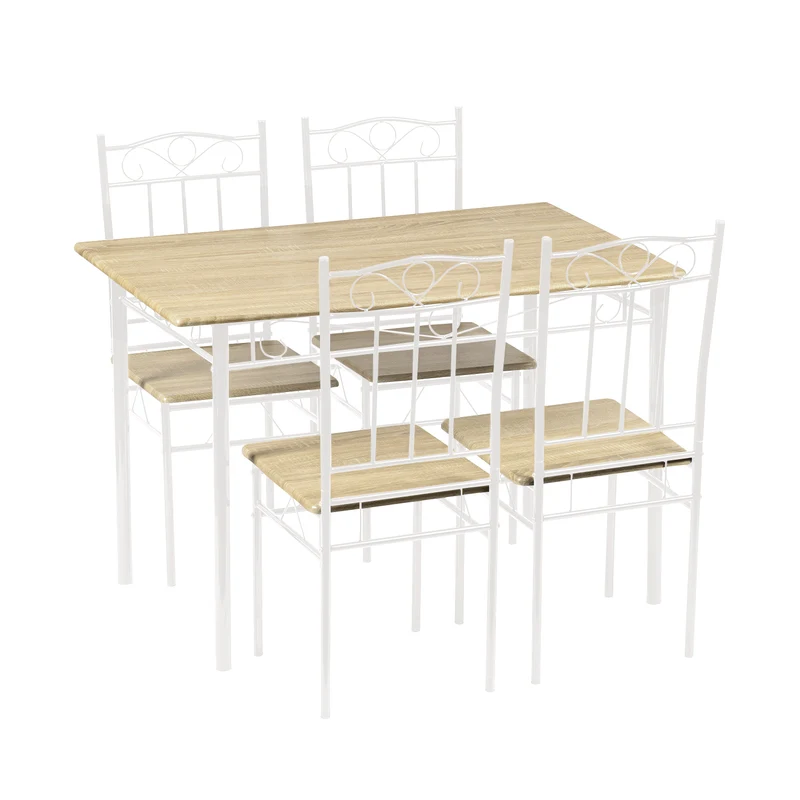 NORSEMAN Marmorierter Esstisch 5er-Set mit 4 Stühlen – 109 x 69 x 75 cm – Weiß/Schwarz/Hellbraun