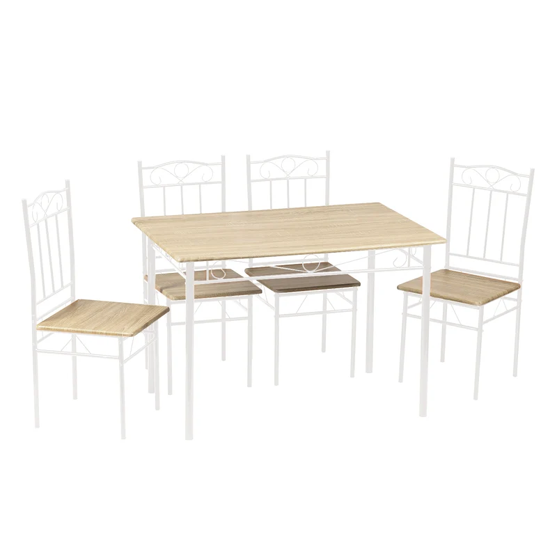 NORSEMAN Marmorierter Esstisch 5er-Set mit 4 Stühlen – 109 x 69 x 75 cm – Weiß/Schwarz/Hellbraun