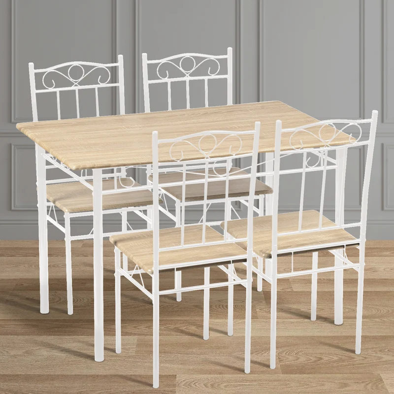 NORSEMAN Marmorierter Esstisch 5er-Set mit 4 Stühlen – 109 x 69 x 75 cm – Weiß/Schwarz/Hellbraun