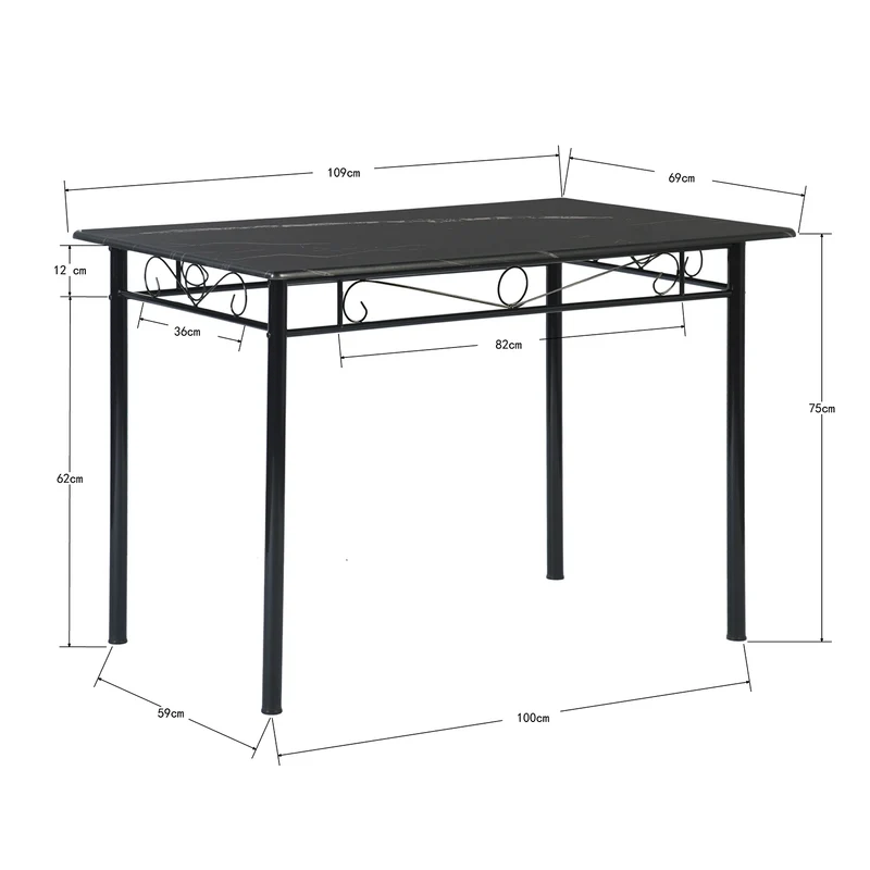 NORSEMAN Marmorierter Esstisch 5er-Set mit 4 Stühlen – 109 x 69 x 75 cm – Weiß/Schwarz/Hellbraun