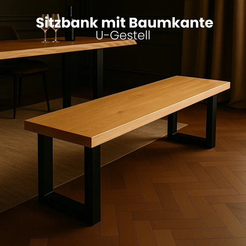 Sitzbank aus Eiche mit gerader Kante | verschiedene Gestelle