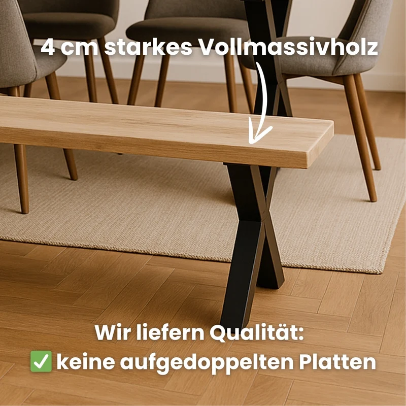 Sitzbank aus Eiche mit gerader Kante | verschiedene Gestelle