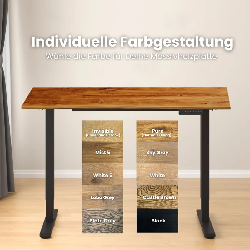 Schreibtisch höhenverstellbar | Eiche Massiv