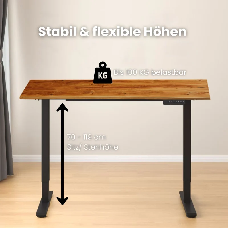 Schreibtisch höhenverstellbar | Eiche Massiv