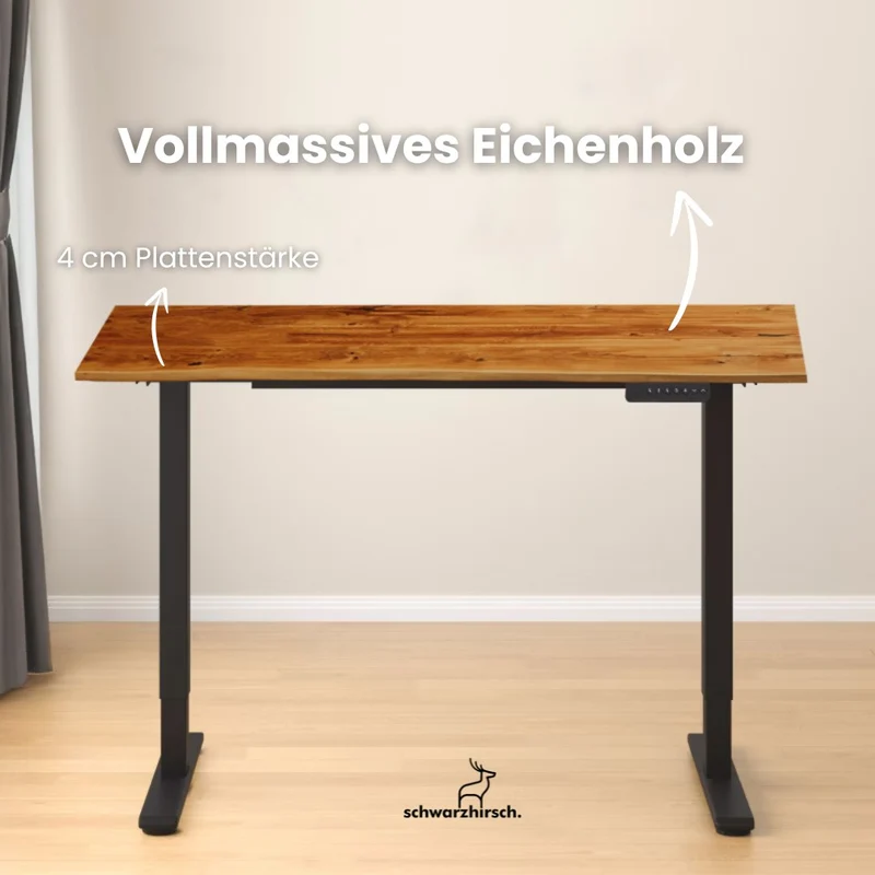 Schreibtisch höhenverstellbar | Eiche Massiv