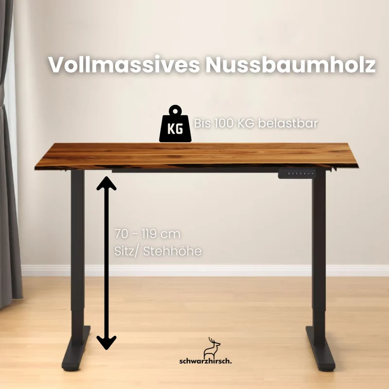 Schreibtisch höhenverstellbar | Nussbaum