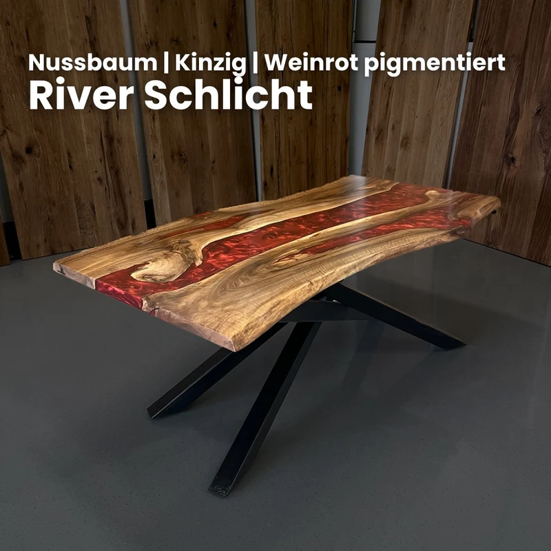 Epoxidharz Tisch aus Nussbaum in weinrot pigmentiert | Modell Kinzig