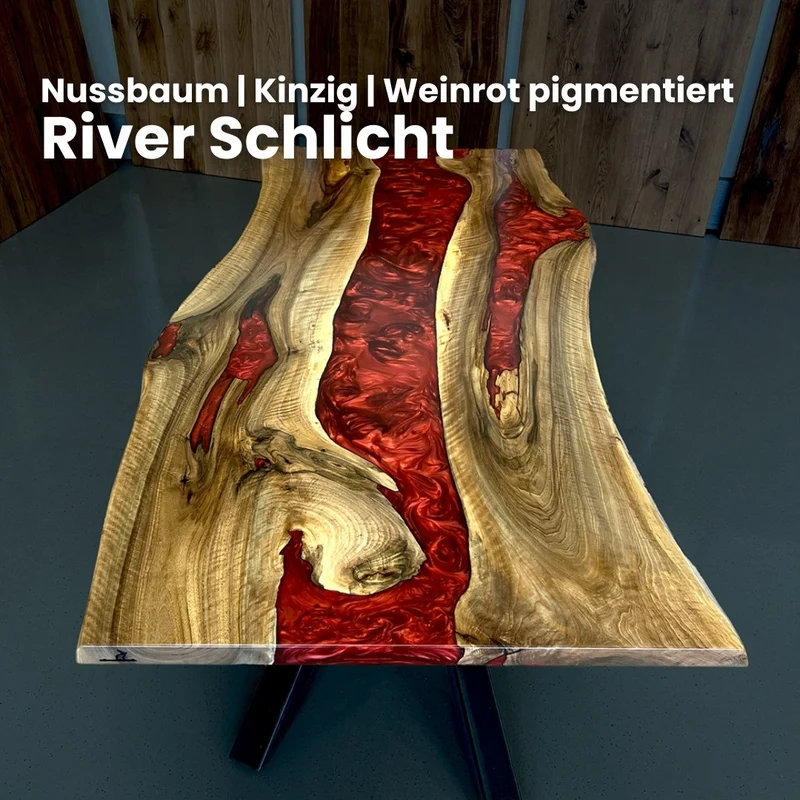 Epoxidharz Tisch aus Nussbaum in weinrot pigmentiert | Modell Kinzig