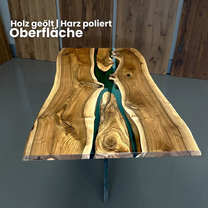 Epoxidharz Tisch aus Nussbaum in waldgrün | Modell Adria Nussbaum
