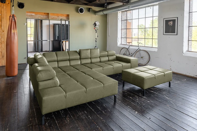 KAWOLA Sofa NELSON Ecksofa Leder olivgrün