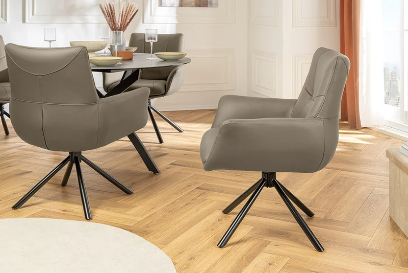 Drehbarer 360° Echtleder Stuhl SIGN taupe Federkern mit Armlehne