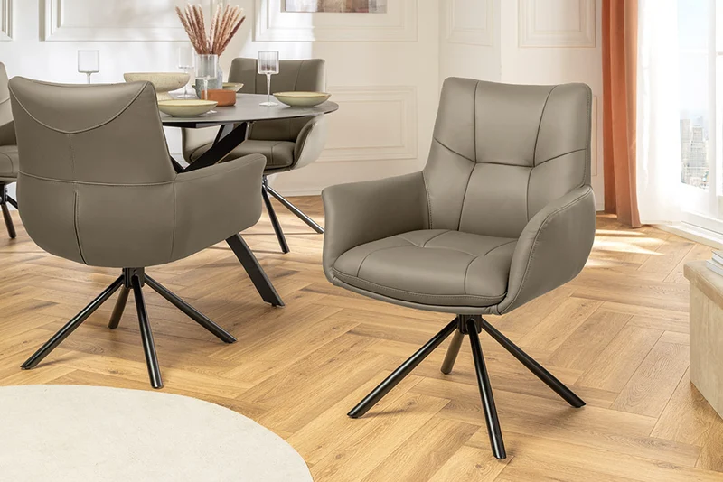 Drehbarer 360° Echtleder Stuhl SIGN taupe Federkern mit Armlehne