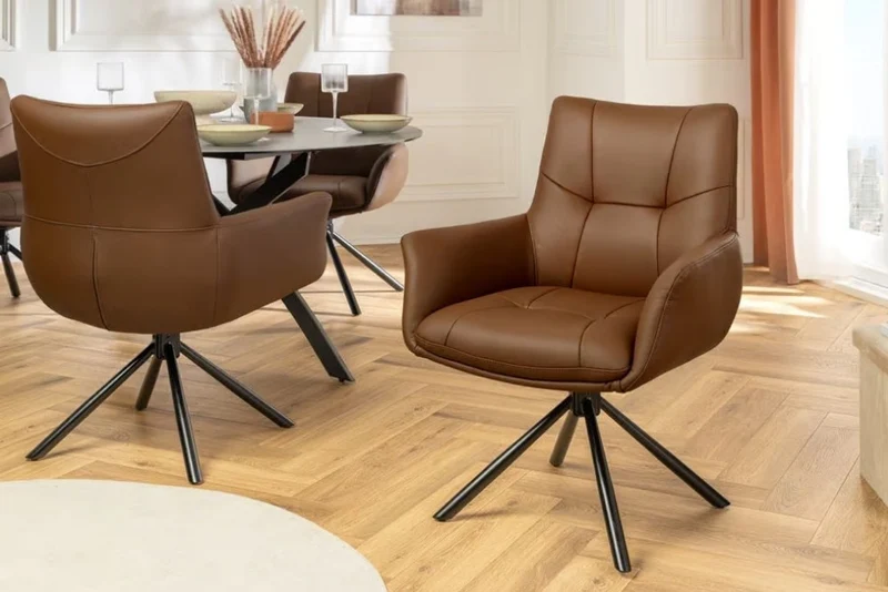 Drehbarer 360° Echtleder Stuhl SIGN cognac Federkern mit Armlehne