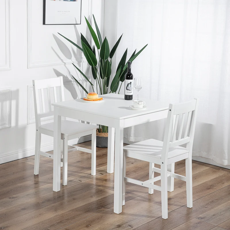 Fliederfarbener Esstisch mit 2 Stühlen im Set 74 x 74 x 73 cm – Weiß/Grau/Braun