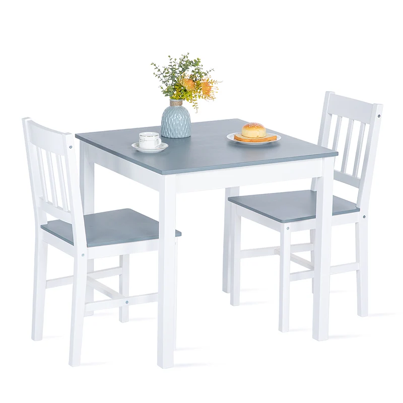 Fliederfarbener Esstisch mit 2 Stühlen im Set 74 x 74 x 73 cm – Weiß/Grau/Braun