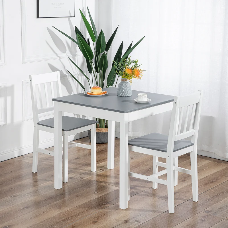 Fliederfarbener Esstisch mit 2 Stühlen im Set 74 x 74 x 73 cm – Weiß/Grau/Braun