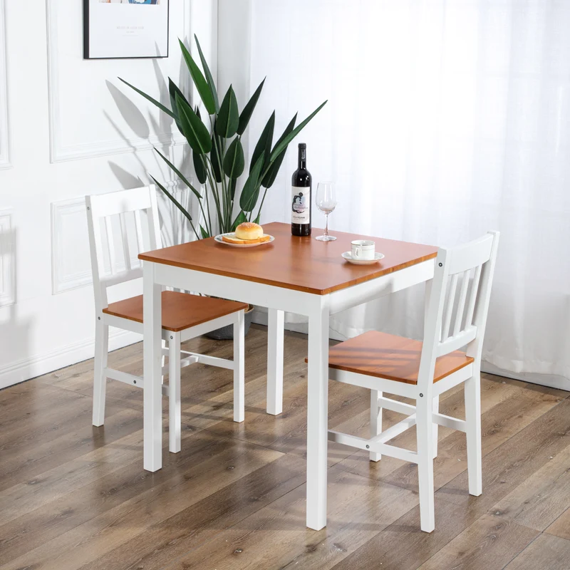Fliederfarbener Esstisch mit 2 Stühlen im Set 74 x 74 x 73 cm – Weiß/Grau/Braun