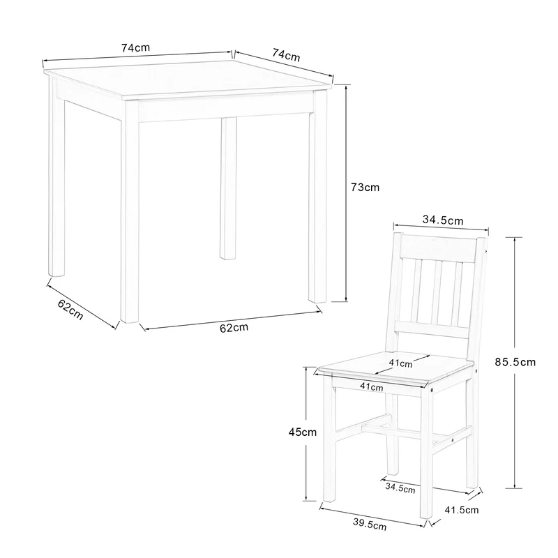 Fliederfarbener Esstisch mit 2 Stühlen im Set 74 x 74 x 73 cm – Weiß/Grau/Braun