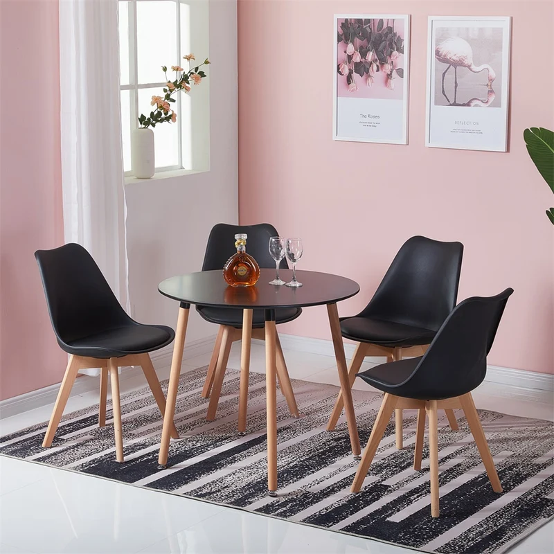 PEA runder Esstisch aus MDF mit 4 Beinen aus Buche 80 * 80 * 73 cm - Schwarz/Weiß