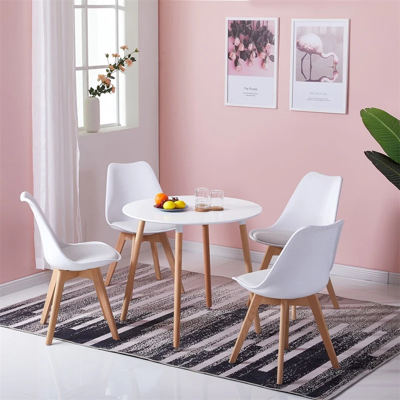 PEA runder Esstisch aus MDF mit 4 Beinen aus Buche 80 * 80 * 73 cm - Schwarz/Weiß